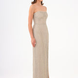 Long Evening Dress with Slits and Stone Embroidery