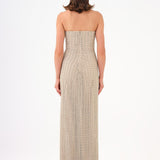 Long Evening Dress with Slits and Stone Embroidery