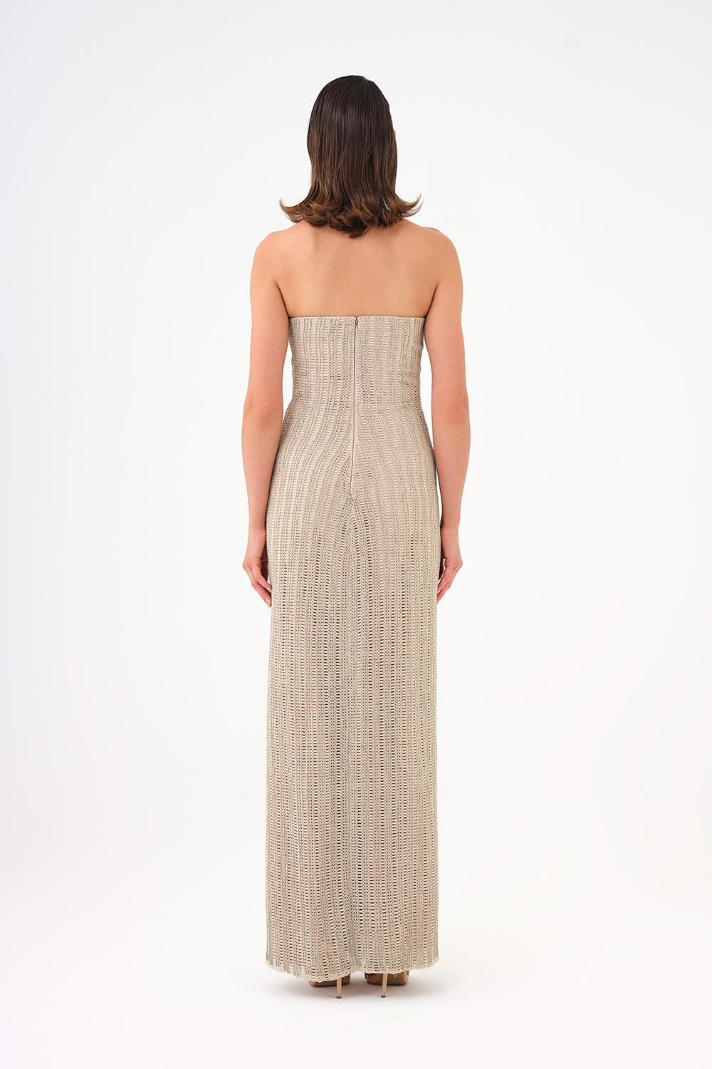 Long Evening Dress with Slits and Stone Embroidery - 9109C