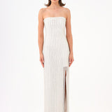 Long Evening Dress with Slits and Stone Embroidery