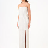 Long Evening Dress with Slits and Stone Embroidery