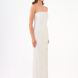 Long Evening Dress with Slits and Stone Embroidery