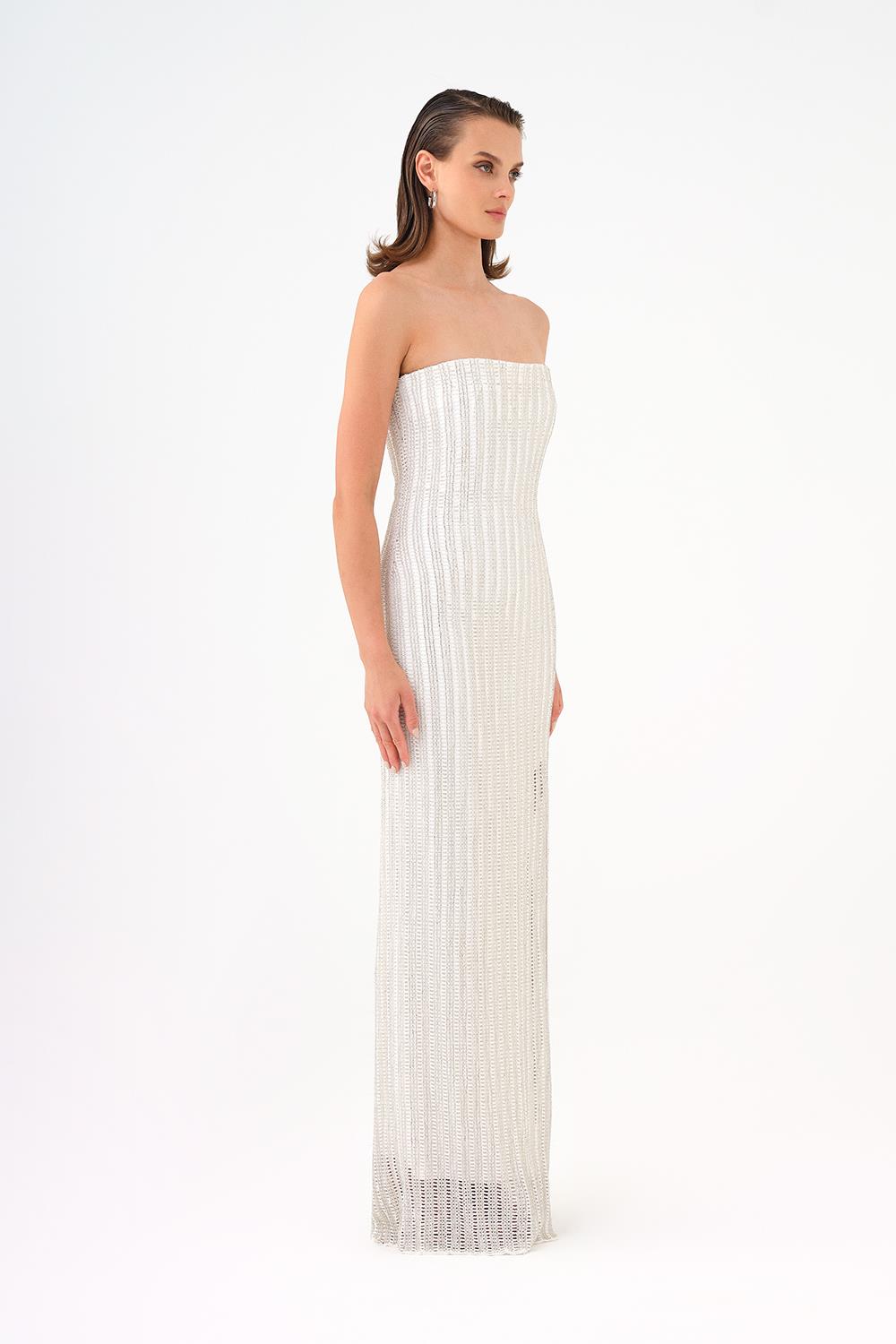 Long Evening Dress with Slits and Stone Embroidery - 9109C