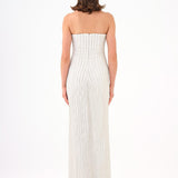 Long Evening Dress with Slits and Stone Embroidery