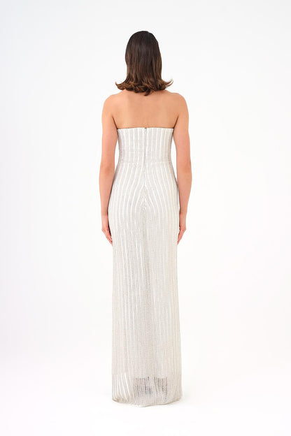 Long Evening Dress with Slits and Stone Embroidery - 9109C