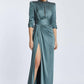 Straight Shoulder Slit Long Evening Dress