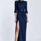 Straight Shoulder Slit Long Evening Dress