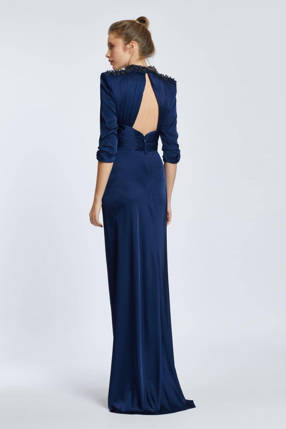 Straight Shoulder Slit Long Evening Dress