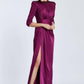 Straight Shoulder Slit Long Evening Dress