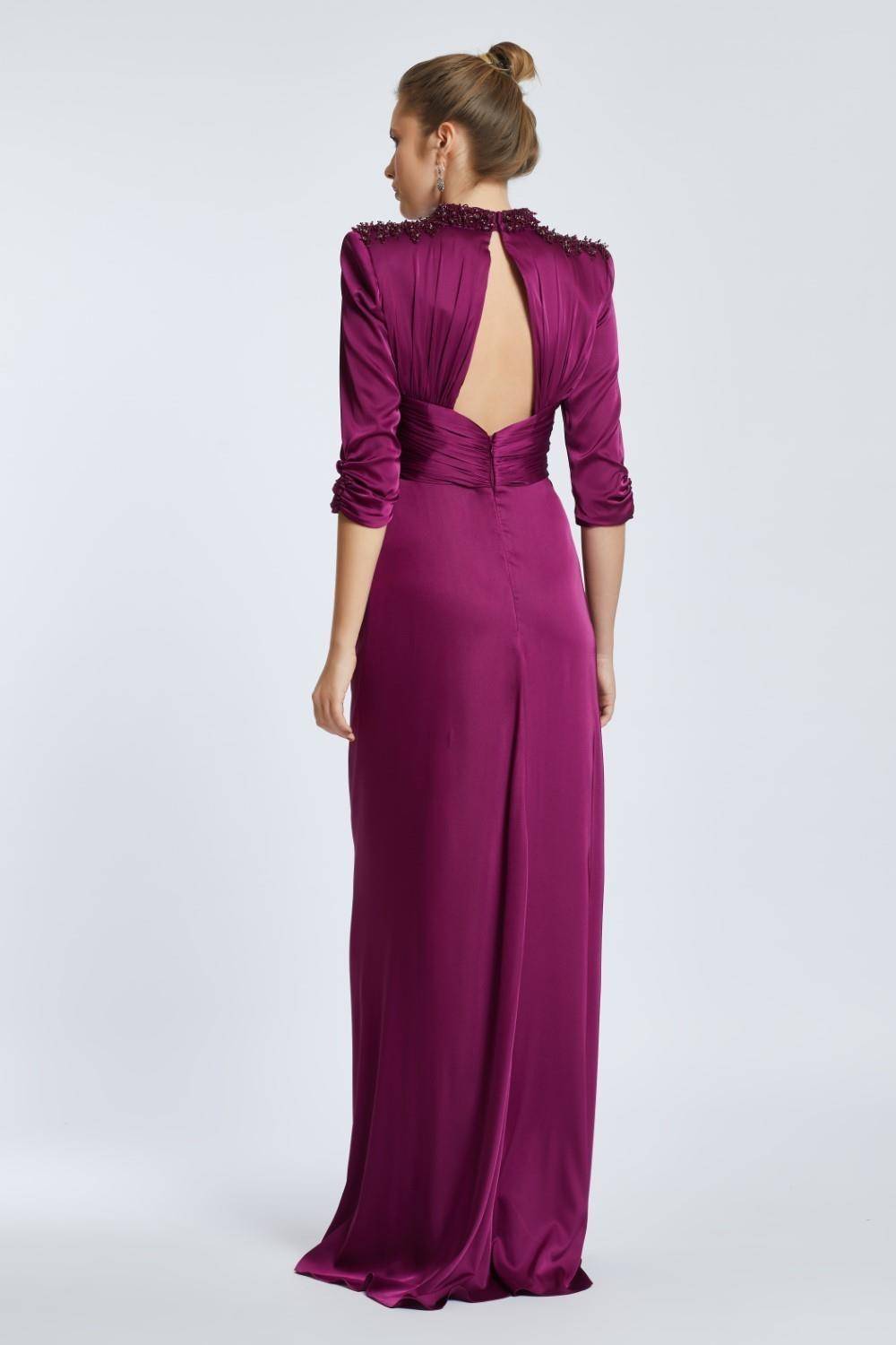 Straight Shoulder Slit Long Evening Dress