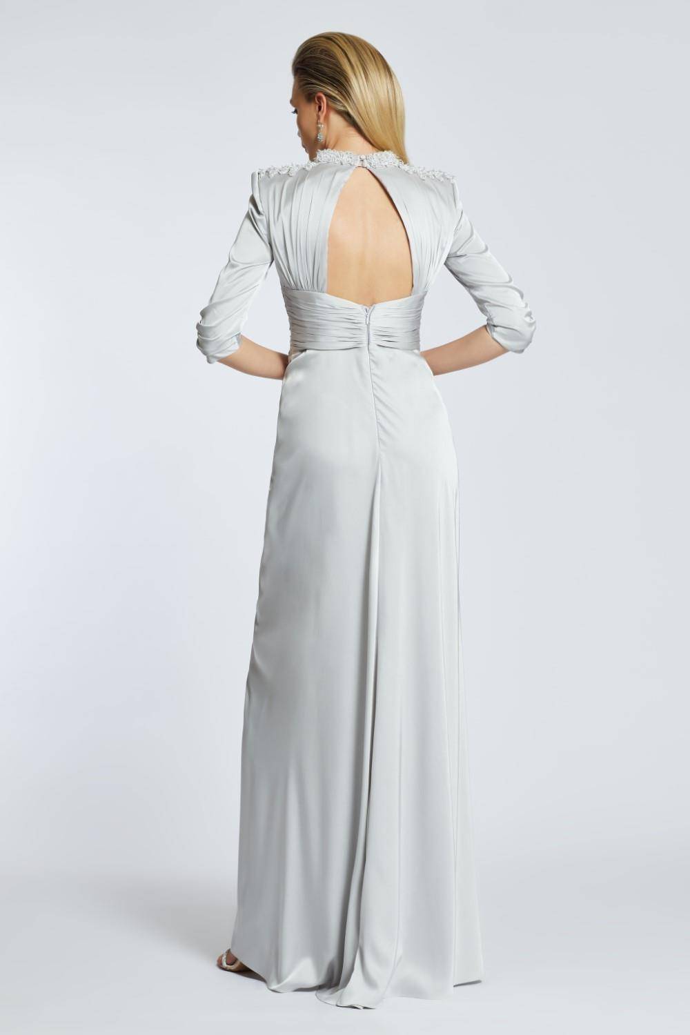 Straight Shoulder Slit Long Evening Dress