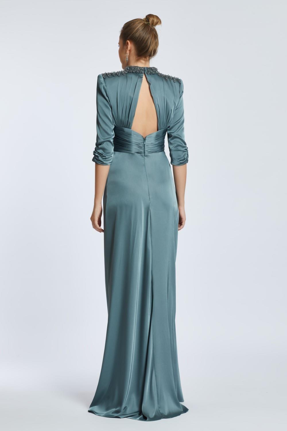 Straight Shoulder Slit Long Evening Dress