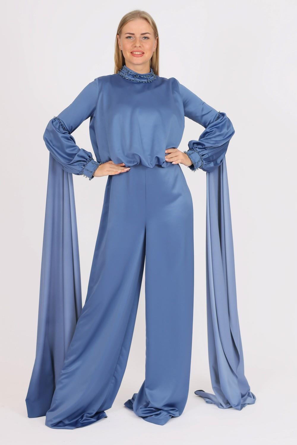 Zero Neck Belt Detailed Veling Jumpsuit Dress