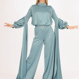 Zero Neck Belt Detailed Veling Jumpsuit Dress - 8003C