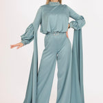 Zero Neck Belt Detailed Veling Jumpsuit Dress