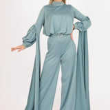 Zero Neck Belt Detailed Veling Jumpsuit Dress