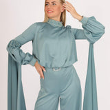 Zero Neck Belt Detailed Veling Jumpsuit Dress - 8003C