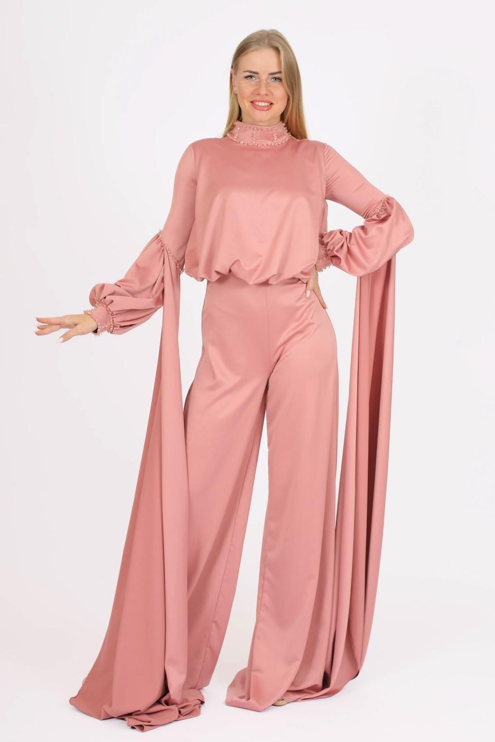 Zero Neck Belt Detailed Veling Jumpsuit Dress