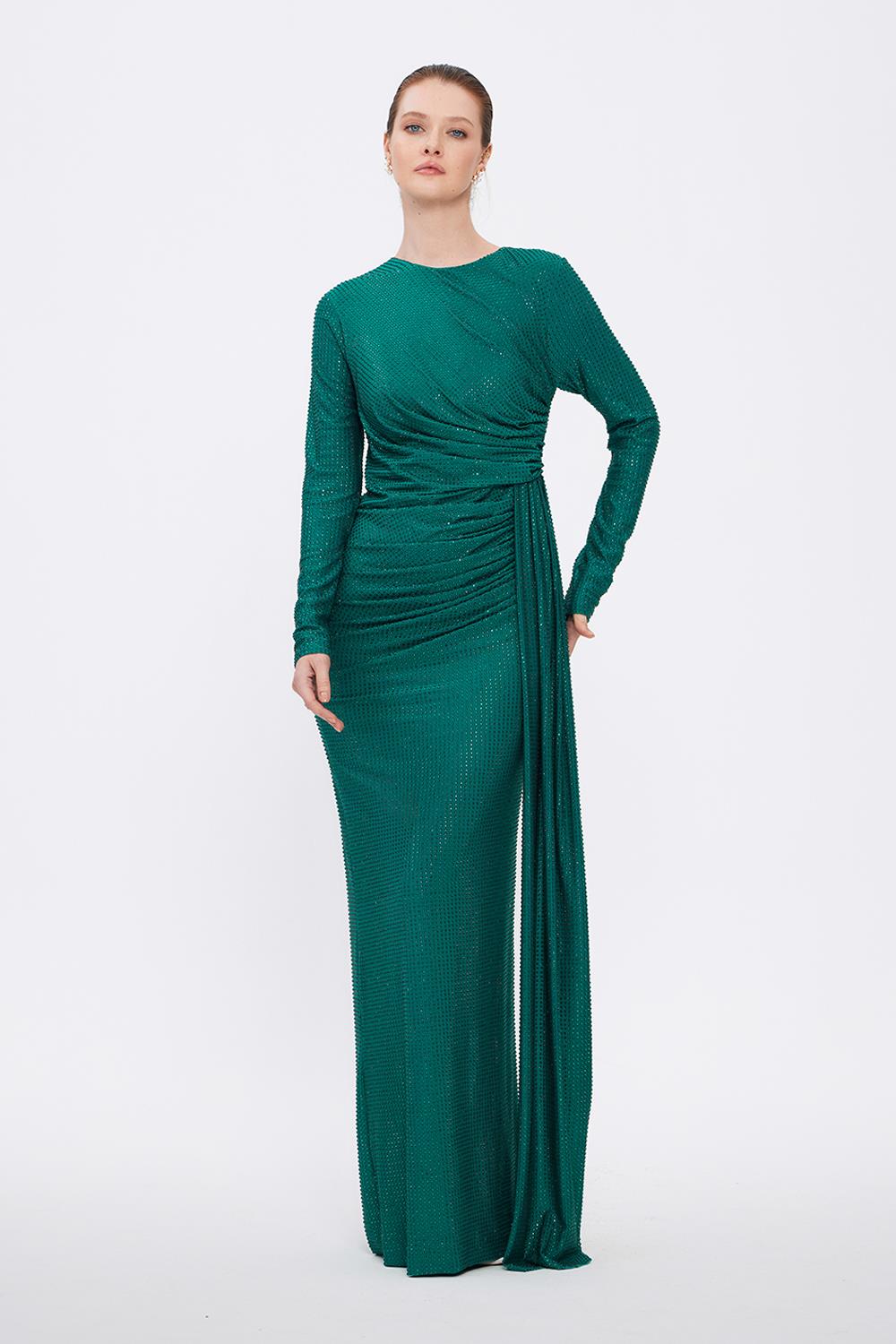 Long Sleeve Evening Dress With Stones