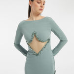 Long Sleeve Cleavage Long Evening Dress