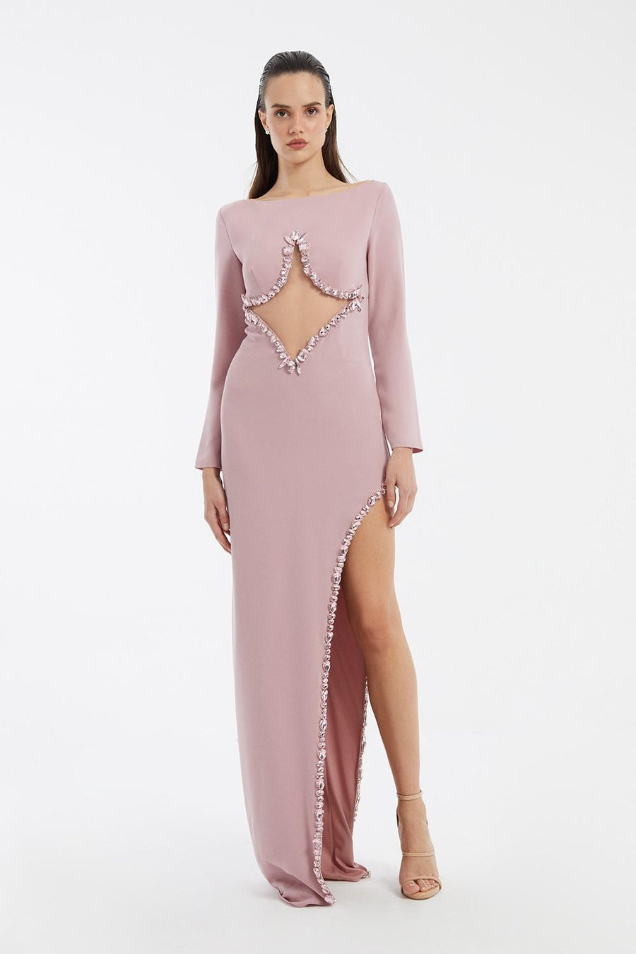 Long Sleeve Cleavage Long Evening Dress
