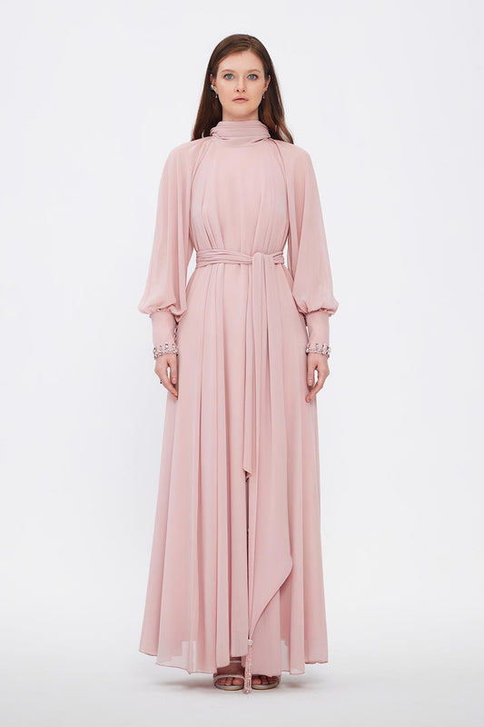 Long Sleeve Chiffon Hijab Evening Dress - 2030C