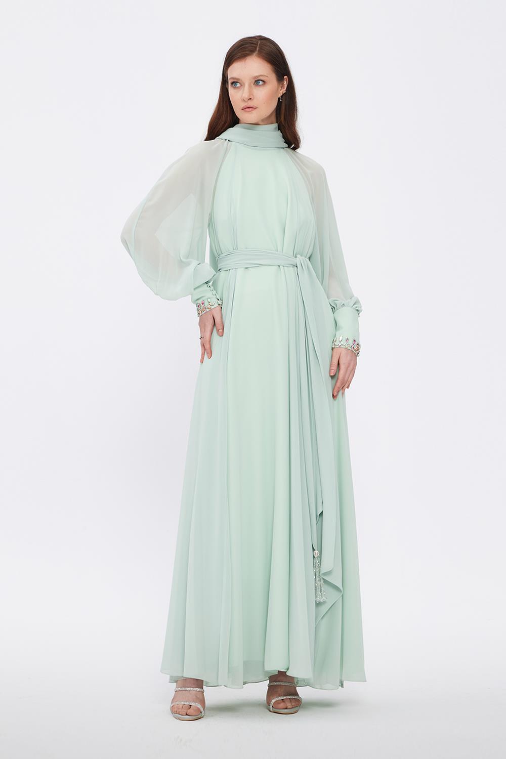 Long Sleeve Chiffon Hijab Evening Dress