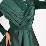 Embroidered Zero Neck Long Sleeve Veiling Dress - 8001C