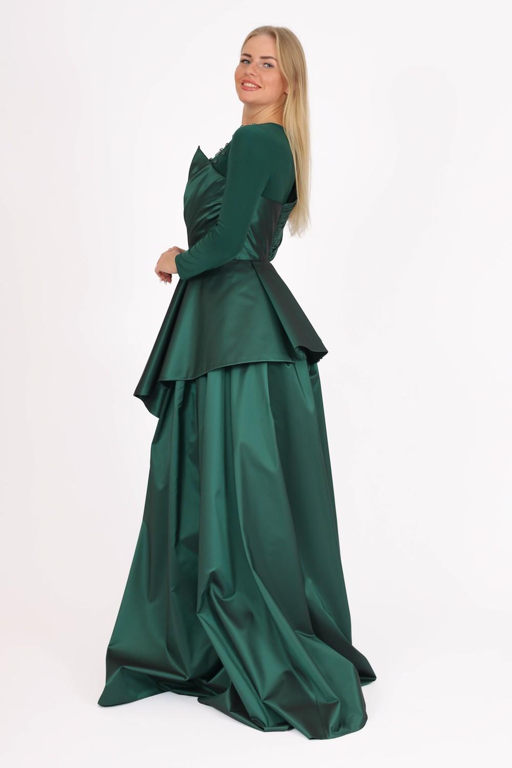 Embroidered Zero Neck Long Sleeve Veiling Dress