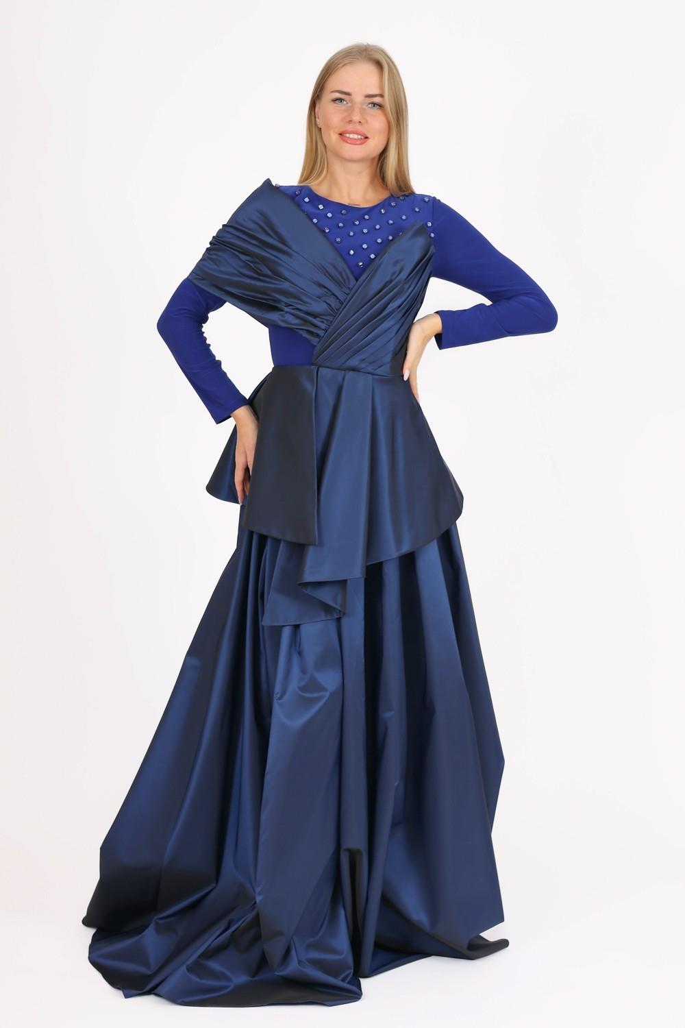 Embroidered Zero Neck Long Sleeve Veiling Dress