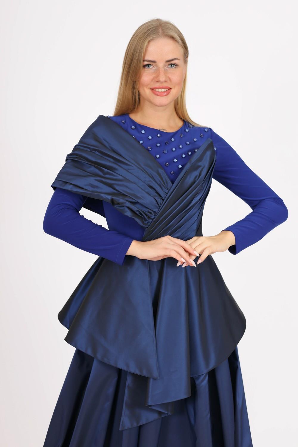 Embroidered Zero Neck Long Sleeve Veiling Dress