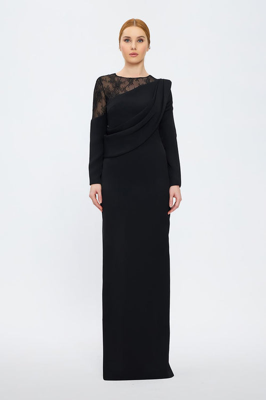 Long Sleeve Lace Embroidered Evening Dress - 1036C