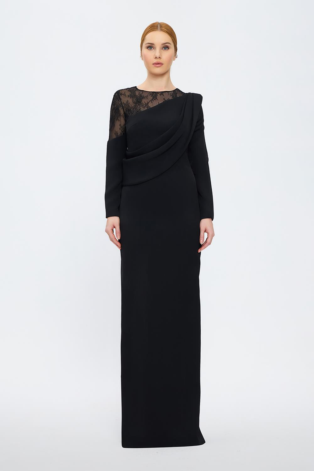 Long Sleeve Lace Embroidered Evening Dress