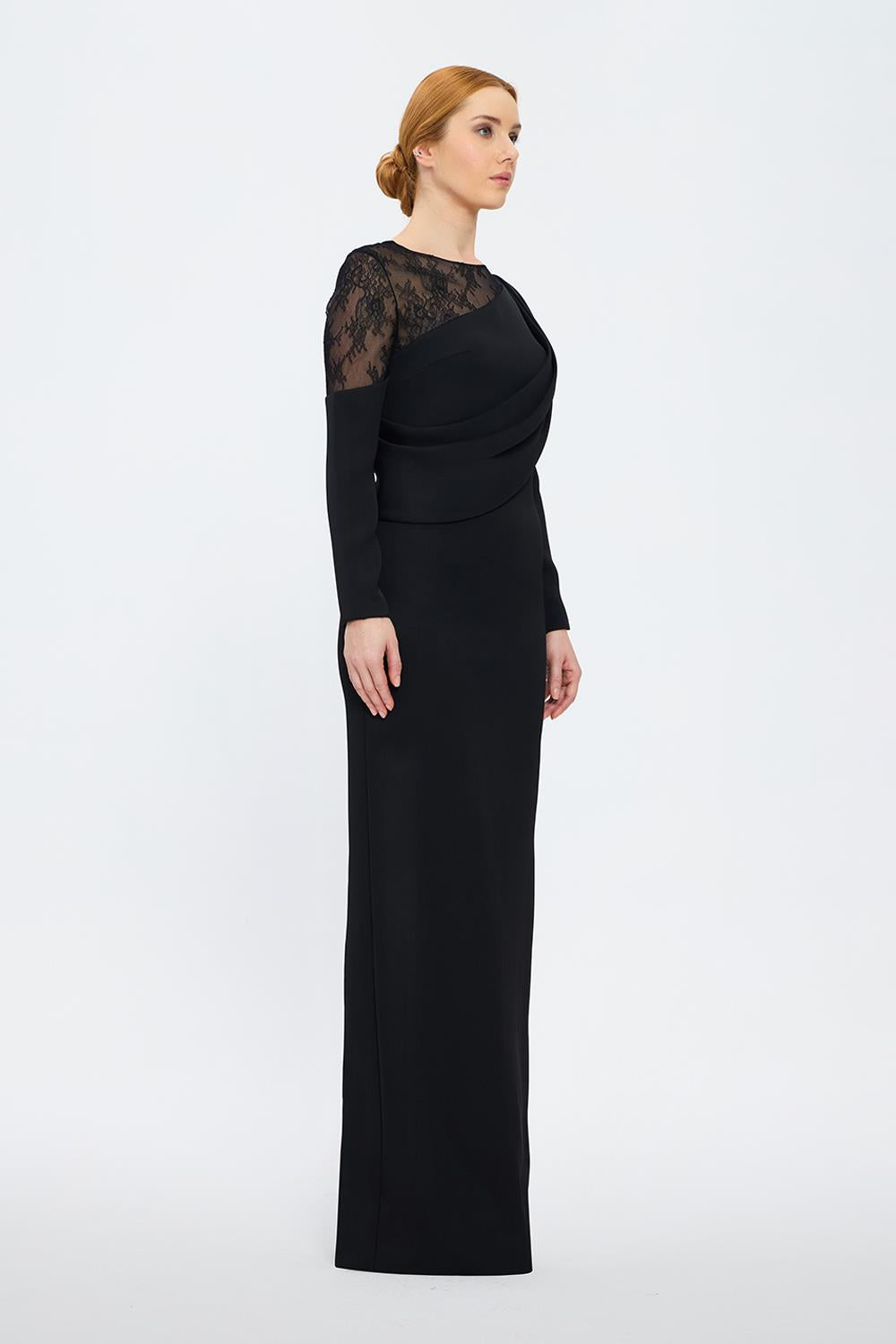 Long Sleeve Lace Embroidered Evening Dress