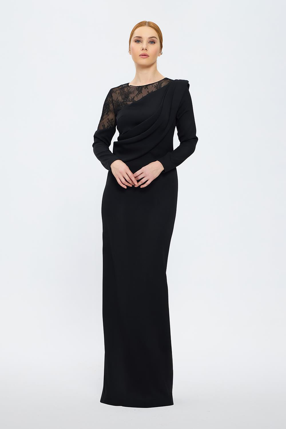 Long Sleeve Lace Embroidered Evening Dress