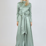 Zero Neck Satin Veiling Jumpsuit Dress