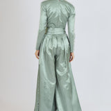 Zero Neck Satin Veiling Jumpsuit Dress