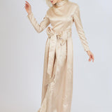 Zero Neck Satin Veiling Jumpsuit Dress