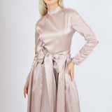 Zero Neck Satin Veiling Jumpsuit Dress