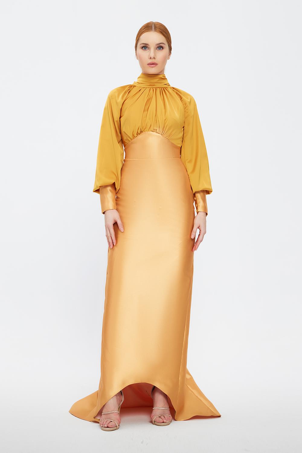 Long Sleeve Satin Hijab Evening Dress