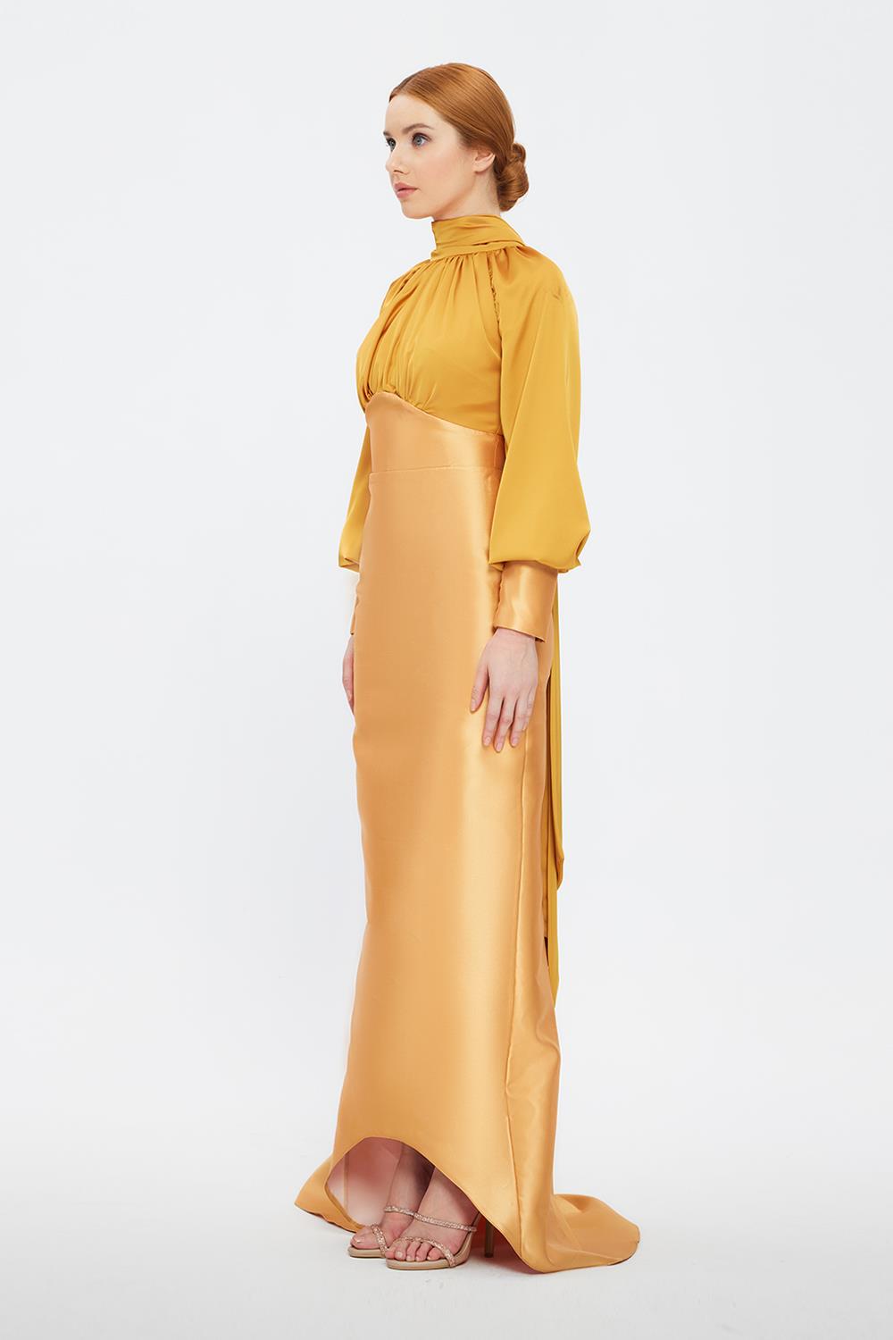 Long Sleeve Satin Hijab Evening Dress