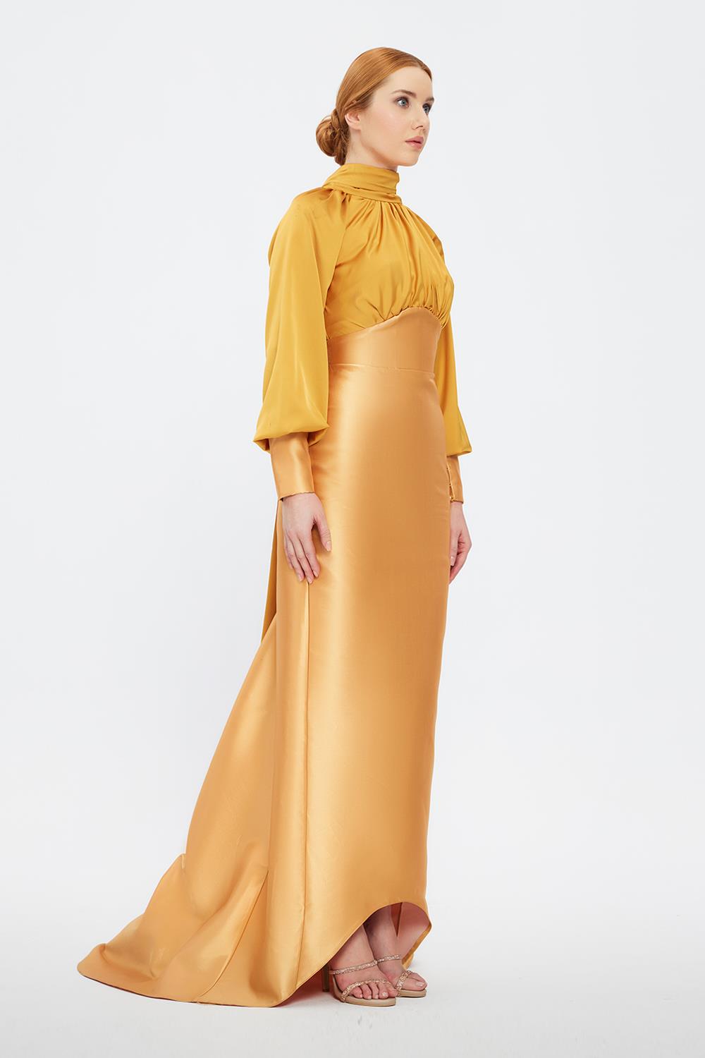 Long Sleeve Satin Hijab Evening Dress