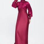 Long Sleeve Satin Hijab Evening Dress