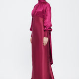 Long Sleeve Satin Hijab Evening Dress