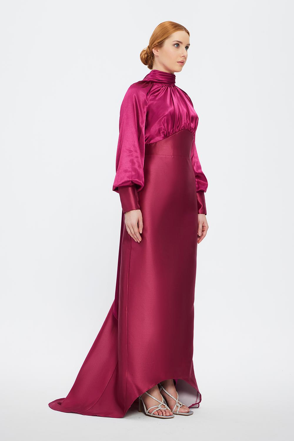 Long Sleeve Satin Hijab Evening Dress