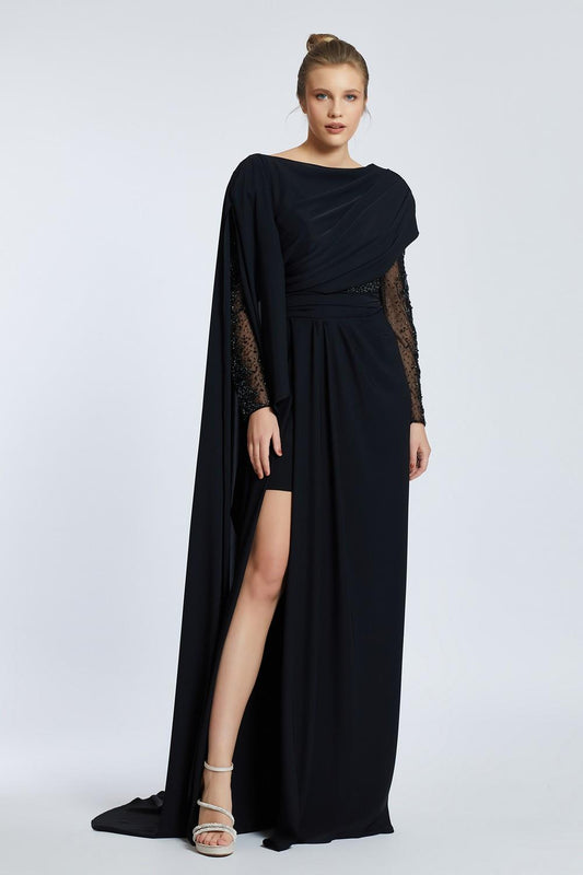 Long Sleeve Slit Long Evening Dress