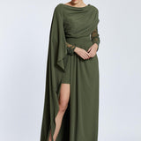 Long Sleeve Slit Long Evening Dress - 2031