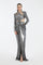 Long Sleeve Rhinestone Embroidered Draped Long Evening Dress