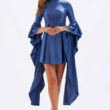 Satin Back Decollete Batwing Sleeve Short Evening Dress - 4045C