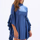 Satin Back Decollete Batwing Sleeve Short Evening Dress